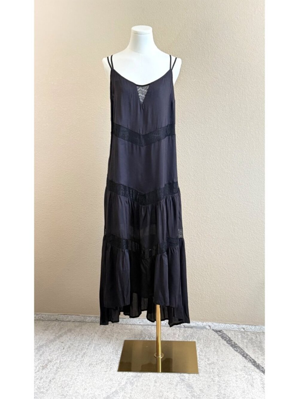 BILLABONG Women's Night Glow Maxi Dress Adjustable Strap Black Bohemian Hippie